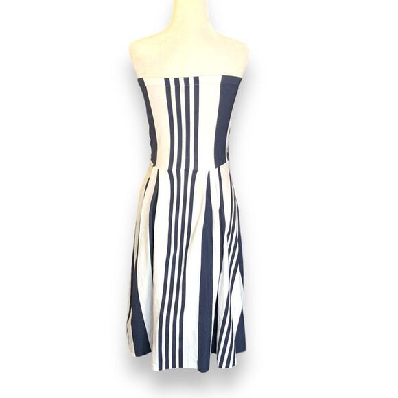 Gant Dress Blue White Vertical Printed Striped Strapless Fit And Flare Mini XS - Picture 4 of 11
